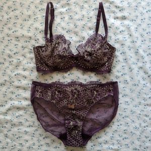 Dita Von Teese Evelina Aubergine lingerie set 32D M